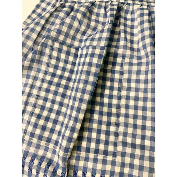 Vintage Blue and White Checkered Half Apron One Pocket 19  Inch Long Tie Back - Picture 4 of 11